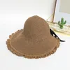 Wide Brim Hats Summer Bow Sun Empty Top Hat Women UV Protection Caps Hollow Out Beach Ladies Cap Ribbon Knit Fashion Elob22