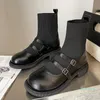 Botas Zapatos Tacón Diseñador De Lujo Punta Redonda Goma Moda Tobillo Señoras Pu Sólido Básico Tejido Elástico