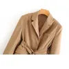Ретро сплошной цвет Корейский с длинным рукавом Отворотный ремень Женская куртка Осенняя талия Британский галстук Тонкий женский пальто 210507