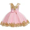 Perakende Yeni Pullu Nakış 1-12 Yıl Bebek Kız Elbise Düğün Kız Çocuklar Parti Elbise Yay Tutu Prenses Zarif Elbise G1129