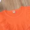 2021 Bébé Filles Vêtements Ensembles Printemps Automne Mode Fille Tenues Orange Manches Longues Col En Dentelle Moka Marron Collège Jupe Costume Enfants Vêtements