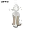 2021 Top Quality New Summer Narrow Band Ankle Strap Women's High Heels Strappy Sandals Square Head Female Shoes Sandalias De Mujer