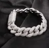 Bracciali cubani con collegamento a bolle ghiacciate da 20 mm Placcato in oro bianco 14 carati Gioielli con zirconi cubici a 2 file di diamanti da 7 pollici a 9 pollici