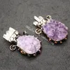 Raw Amethyst Druzy Clear Crystal Point Electroformed Copper Pendant Double Bails Irregular Rough Natural Purple Quartz Geode Cluster Triple White Rock Stick Charm