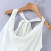 Домашенные шеи белое сатинированное платье женщин сексуальное без спинки шнурок летом вечеринка платье Sundress короткое мини шелковое платье 210415