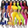 Kobiety Tarcksuits 2 Piece Set Designer Waist-Exposed Krótki Rękaw Suleja Spodnie Club Ciasne Długie Spodnie Dorywczo Sport