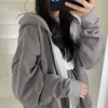 Kadın Hoodie Harajuku Kore Versiyonu Gevşek Ince Uzun kollu Kapşonlu Güneş Koruma Ceket Düz Renk Retro Gömlek Öğrenci Kız Top 210813