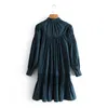 Fashion Spring Casual Chic Dark Green Puff Sleeve Midi Dress Women Street Wear Style Stand-up Collar Loose Dresses Female 210508