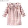 Mudkingdom ruche kraag meisjes nachthemden plaid lange mouw pyjama jurk peter pan schattige slaap shirts meisje homewear 211130