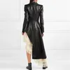 DEAT turn-down collar full sleeves asymmetrical bottoms PU leather waist belts female trench spring coat WJ86104L 210428