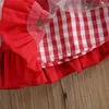 Tjejens klänningar 2021 Babyflickor Sommar bomullsklänning med båge-knut, barn Plaid Jordgubbar Print Ärmlös Sundress, 3month-3Year