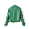 vintage women PU leather jackets spring green adjustable waist ladies coat fashion female jacket casual girls coats 210427