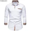 Parklees Herfst Plaid Patchwork Formele Shirts voor Mannen Slanke Lange Mouw Wit Button Up Shirt Jurk Business Office Camisas 220222