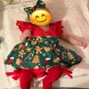 Baywell Noël né bébé fille vêtements dentelle à volants arbre de Noël imprimé combinaison bandeau 2 pièces tenues sans manches pour 0-18 mois 220211
