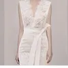 Summer Women Party Dress Floral Lace Sashes Sleeveless Midi V Neckline Sexy Lady Fashion Slim 210603