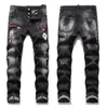 Mannen Badge Rips Stretch Zwarte Jeans Mode Slim Fit Gewassen Motocycle Denim Broek Heren Hip Hop Broek met panelen voor mannen 1073355