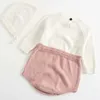 Дети девочка боди Baby одежда рука вышивка вязание осень трикотажные комбинезоны детская одежда с капюшоном 210417