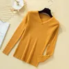 Herbst Mode Gestrickte Pullover Frauen Dünne Feste Hemden V-Ausschnitt Pullover Einfache Langarm Femme 7251 50 210510