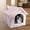 Lits pour chats, meubles en peluche rose étoilé, nid de maison pour animaux de compagnie, chenil doux, panier semi-fermé détachable, lavable, grotte pour chats, produit 2752453