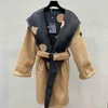 Damen-Trenchcoats, Damen-Wollmischungen, Herbst-Winter-Outerwaer, trendige Mode, klassisches Buchstabenmuster, Damen-Bademantel-Stil, asiatische Größe