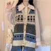 Jaqueta de colete de malha feminino outono e inverno modelos de design japonês sentido camisa de manga comprida terno de duas peças/única 210526