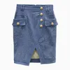 TOP QUALITY Fashion Designer Runway Skirt Women's Lion Buttons Asymmetrical Patchwork Denim 210521