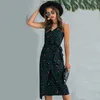 Frauen Sommerkleid ärmellos rückenfrei V-Ausschnitt Riemen Wickelkleid Dame bedruckt Slip Baumwolle Spitze Up Midi Kleider Vestido New 210415