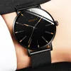 Wristwatches Men's Watch Simple Black Alloy Mesh Strap Quartz Wrist Mens Sports Leisure Hit Color Blue Needle Business