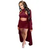 Boho Sexy 3 Piece Outfits Women Sets Clothes Sleeveless Crop Top Tunic Stacked Leggings Long Sleeve Coats Jacket Tracksuits 210525