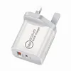 Universal 20W PD -väggladdare Snabbladdning Power Adapter Typ C USB US UK EU AU Plug Mobiltelefonladdare Inget paket för iPhone 15 14 13 12 11 XR 8P XS mobiltelefonladdare