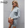 Drop Shoulder Button Gray Knitted Sweater Dresses Women Turtleneck Long Sleeve Casual Ladies Winter Mini Dress 210510