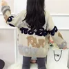 Women Cardigan Letter Mönster Stickad tröja Korean Street Style Cardigan Loose Lady Jacket Spring and Autumn