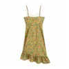 Boho Floral Print Ruffle Midi Dress Women Spaghetti Strap Summer Beach Backless Sleeveless Asymmetrical es 210515