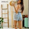 Zhisilao Cintura alta A-Linha Denim Shorts Mulheres com Burro Vintage Buraco Rasgado Sexy Calça Calça Femme Verão Summer Leg 210714