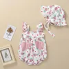 Rompers Born Infant Baby Girls Straps Pineapple Print Sleeveless Sunsuit Hat Bodysuit Jumpsuit Casual Clothes
