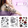 36 Design Sketch Flowers Temporary Tattoos Large Black Rose Peony Waterproof Fake For Women men PAER PAER-33