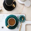 Keramisk kaffekopp Luxury Nordic Luxury With Spoon Solid Green Minimalist Afternoon Tea Cups Högkvalitativ Cup och Saucer Set