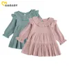 1-4Y Spring Autumn Long Sleeve Baby Kid Girl Dress Vintage Peter Pan Collar Dresses For Girls Soft Solid Child Clothes 210515