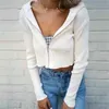 Dames Stretchy Knit Zip Up Hoodie Crop Hooded Cardigans Casual Cropped Sweaters 210512
