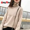 Frauen Rollkragenpullover Damen Pullover Lässige Pullover Solide Langarm Koreanisches Top Winter Strick Übergroßer Pullover Harajuku Beige 210428