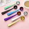 NEWNEW Stainless Steel Coffee Measuring Spoon With Bag Seal Clip Multifunction Jelly Ice Cream Fruit Scoop Spoon Kitchen Accessories RRD8933