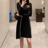 Fashion Elegant Knit Sweater Dress Women Vintage A Line Ladies O Neck High Waist Knee Length for 12702 210508