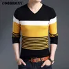 COODRONY Sweaters Thick Warm Pullover Men Casual Striped V-Neck Sweater Men Clothing Autumn Winter Knitwear Pull Homme 8162 211102