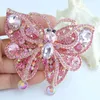 Pins, broscher Gorgeous 3,74 "Rosa Rhinestone Crystal Butterfly Brosch Pin Pendant Art Deco EE04921C5