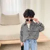 Korean style baby girls fashion plaid shirts cotton soft casual long-sleeved shirt children Tops 210713