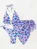 Women's Swimwear 2021 Ladies Butterfly Printed Split Gauze Skirt Gathers Three Piece Swimsuit Bikini