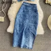 Frühling Frauen Zwei Stücke Set Ärmellose Vintage Denim Cropped Tank Tops + Midi Röcke Sets Mode Jeans Outfits 210601