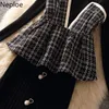 Work Dresses Neploe Fashion 3 Piece Set Women Slim Pullover Stops Woolen Plaid Vest High Waist Bodycon Skirt Korean Knit Suit Femme Roupas