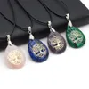 Waterdrop Tree of Life Symbol Reiki Healing Natural Stone Pendant Halsband Chakra Amethystrosa Rose Crystal Halsband Kvinnor Smycken