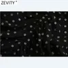 Women Sexy Sequined Dots Slim Pleated Mesh Dress Female Three Quarter Sleeve Chic Vestido Back Zipper Clothes DS4913 210420